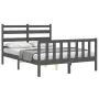 Gray solid wood bed frame with headboard 140x200 cm by vidaXL, Beds and slatted bases - Ref: Foro24-3192038, Price: 156,62 €,...