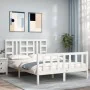 Double bed frame with white solid wood headboard by vidaXL, Beds and slatted bases - Ref: Foro24-3191977, Price: 154,23 €, Di...