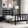 Bed frame with black solid wood headboard 90x190 cm by vidaXL, Beds and slatted bases - Ref: Foro24-3192070, Price: 126,22 €,...