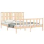 Double bed frame with solid wood headboard by vidaXL, Beds and slatted bases - Ref: Foro24-3192236, Price: 160,07 €, Discount: %