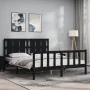 Double bed frame with black solid wood headboard by vidaXL, Beds and slatted bases - Ref: Foro24-3192240, Price: 193,39 €, Di...