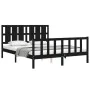 Double bed frame with black solid wood headboard by vidaXL, Beds and slatted bases - Ref: Foro24-3192240, Price: 193,39 €, Di...