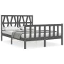 Double bed frame with gray solid wood headboard by vidaXL, Beds and slatted bases - Ref: Foro24-3192463, Price: 156,15 €, Dis...