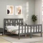 Double bed frame with gray solid wood headboard by vidaXL, Beds and slatted bases - Ref: Foro24-3192463, Price: 156,15 €, Dis...