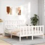 White solid wood bed frame with headboard 140x190 cm by vidaXL, Beds and slatted bases - Ref: Foro24-3192472, Price: 143,60 €...