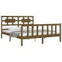 Double bed frame with honey brown wooden headboard by vidaXL, Beds and slatted bases - Ref: Foro24-3192564, Price: 167,44 €, ...