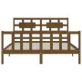 Double bed frame with honey brown wooden headboard by vidaXL, Beds and slatted bases - Ref: Foro24-3192564, Price: 167,44 €, ...