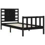 Single bed frame with black solid wood headboard by vidaXL, Beds and slatted bases - Ref: Foro24-3192780, Price: 139,36 €, Di...