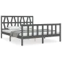 Double bed frame with gray solid wood headboard by vidaXL, Beds and slatted bases - Ref: Foro24-3192498, Price: 168,52 €, Dis...