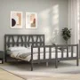 Double bed frame with gray solid wood headboard by vidaXL, Beds and slatted bases - Ref: Foro24-3192498, Price: 168,52 €, Dis...