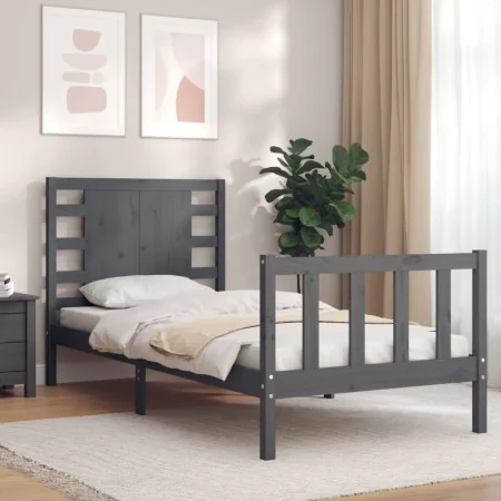 Gray solid wood bed frame with headboard 100x200cm by vidaXL, Beds and slatted bases - Ref: Foro24-3192808, Price: 130,09 €, ...