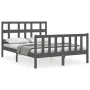 Double bed frame with gray solid wood headboard by vidaXL, Beds and slatted bases - Ref: Foro24-3192983, Price: 152,68 €, Dis...