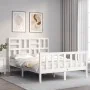 Double bed frame with white solid wood headboard by vidaXL, Beds and slatted bases - Ref: Foro24-3193047, Price: 141,61 €, Di...