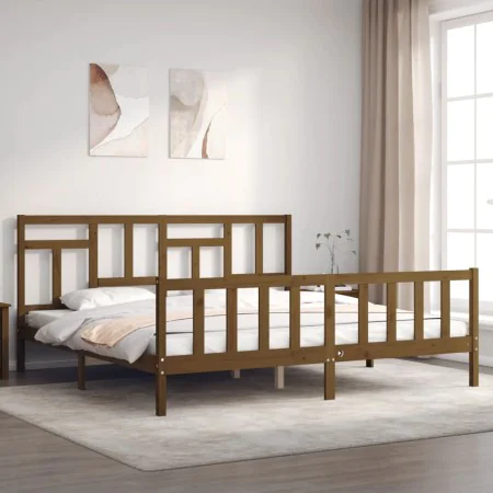 Honey brown solid wood bed frame and headboard 200x200 cm by vidaXL, Beds and slatted bases - Ref: Foro24-3193164, Price: 162...