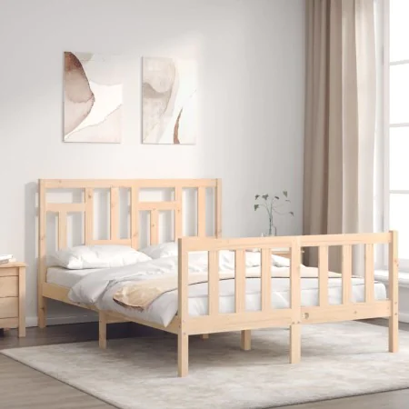 Bed frame with solid wood headboard 120x200 cm by vidaXL, Beds and slatted bases - Ref: Foro24-3193136, Price: 115,19 €, Disc...