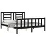 Double bed frame with black solid wood headboard by vidaXL, Beds and slatted bases - Ref: Foro24-3192890, Price: 184,09 €, Di...