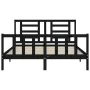 Double bed frame with black solid wood headboard by vidaXL, Beds and slatted bases - Ref: Foro24-3192890, Price: 184,09 €, Di...