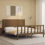 Double bed frame with honey brown wooden headboard by vidaXL, Beds and slatted bases - Ref: Foro24-3193214, Price: 195,90 €, ...