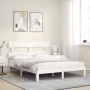 Double bed frame with white solid wood headboard by vidaXL, Beds and slatted bases - Ref: Foro24-3193537, Price: 136,28 €, Di...