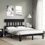 Bed frame with black solid wood headboard 140x200 cm by vidaXL, Beds and slatted bases - Ref: Foro24-3193600, Price: 152,74 €...