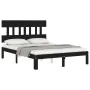 Bed frame with black solid wood headboard 140x200 cm by vidaXL, Beds and slatted bases - Ref: Foro24-3193600, Price: 152,74 €...