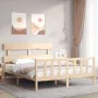 Double bed frame with solid wood headboard by vidaXL, Beds and slatted bases - Ref: Foro24-3193276, Price: 146,42 €, Discount: %