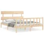 Double bed frame with solid wood headboard by vidaXL, Beds and slatted bases - Ref: Foro24-3193276, Price: 146,42 €, Discount: %