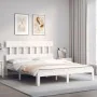 White solid wood bed frame with headboard 160x200 cm by vidaXL, Beds and slatted bases - Ref: Foro24-3193607, Price: 147,18 €...