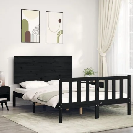 Bed frame with black solid wood headboard 120x200 cm by vidaXL, Beds and slatted bases - Ref: Foro24-3193400, Price: 180,90 €...