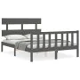 Double bed frame with gray solid wood headboard by vidaXL, Beds and slatted bases - Ref: Foro24-3193248, Price: 135,92 €, Dis...