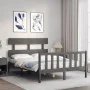 Double bed frame with gray solid wood headboard by vidaXL, Beds and slatted bases - Ref: Foro24-3193248, Price: 135,92 €, Dis...