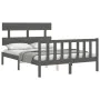 Double bed frame with gray solid wood headboard by vidaXL, Beds and slatted bases - Ref: Foro24-3193248, Price: 135,92 €, Dis...