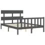 Double bed frame with gray solid wood headboard by vidaXL, Beds and slatted bases - Ref: Foro24-3193248, Price: 135,92 €, Dis...