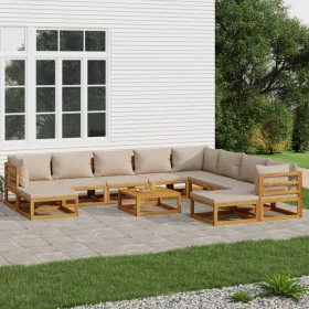 Garden furniture set 11 pieces solid wood and taupe gray cushions by vidaXL, Garden sets - Ref: Foro24-3155262, Price: 1,00 €...