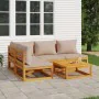 Garden furniture set 5 pieces solid wood and taupe gray cushions by vidaXL, Garden sets - Ref: Foro24-3155271, Price: 505,19 ...