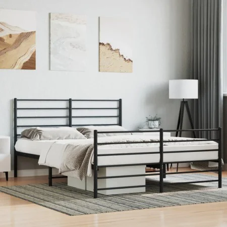 Black metal headboard and footboard bed frame 160x200 cm by vidaXL, Beds and slatted bases - Ref: Foro24-352340, Price: 134,7...