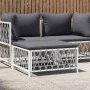 Gartenhocker mit weißem Kissen aus gewebtem Stoff von vidaXL, Modulare Sofas für den Außenbereich - Ref: Foro24-364140, Preis...