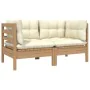 2-seater solid pine wood garden sofa with cream cushions by vidaXL, Modular outdoor sofas - Ref: Foro24-806649, Price: 214,33...