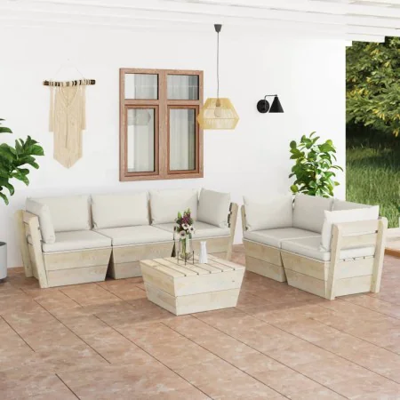 6-piece pallet garden furniture and fir wood cushions by vidaXL, Garden sets - Ref: Foro24-3063518, Price: 568,97 €, Discount: %