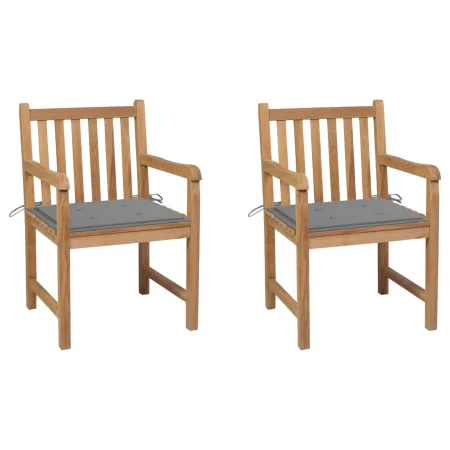 Garden chairs 2 pcs solid teak wood with gray cushions by vidaXL, Garden chairs - Ref: Foro24-3062731, Price: 278,45 €, Disco...