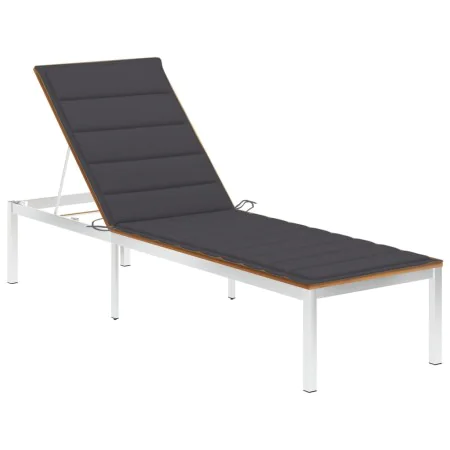 Lounger with cushion solid acacia wood and stainless steel by vidaXL, Loungers - Ref: Foro24-3061458, Price: 236,92 €, Discou...