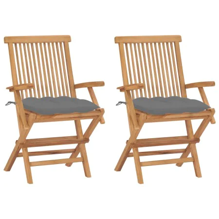 Garden chairs 2 pcs teak wood with gray cushions by vidaXL, Garden chairs - Ref: Foro24-3062503, Price: 180,41 €, Discount: %