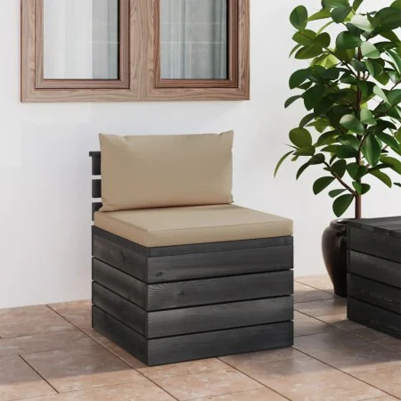 Zentrales Sofa aus Gartenpaletten mit Kissen aus Kiefernholz von vidaXL, Modulare Sofas für den Außenbereich - Ref: Foro24-30...