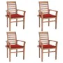 Dining chairs 4 units solid teak wood with red cushions by vidaXL, Garden chairs - Ref: Foro24-3062628, Price: 396,28 €, Disc...