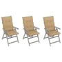 Reclining garden chairs 3 pcs solid acacia wood cushions by vidaXL, Garden chairs - Ref: Foro24-3064746, Price: 236,68 €, Dis...