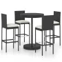 Garden bar set 5 pieces with black synthetic rattan cushions by vidaXL, Garden sets - Ref: Foro24-3064766, Price: 377,35 €, D...