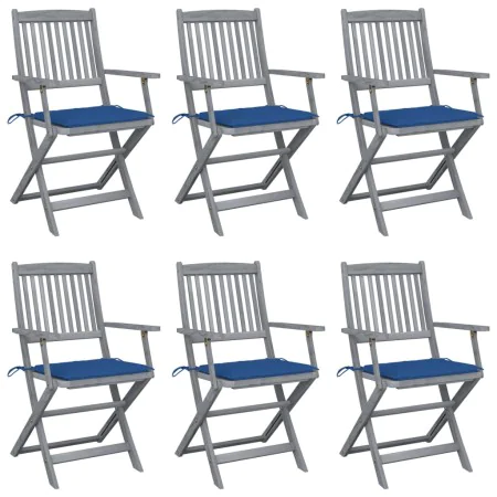 Folding garden chairs 6 pcs solid acacia wood cushions by vidaXL, Garden chairs - Ref: Foro24-3065411, Price: 273,69 €, Disco...