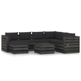 8-piece garden furniture with gray impregnated wood cushions by vidaXL, Garden sets - Ref: Foro24-3068391, Price: 751,31 €, D...