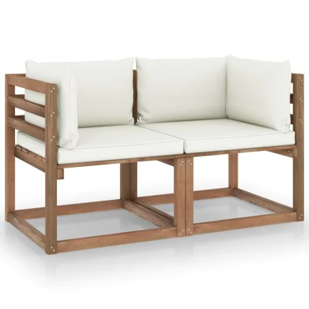 Garden sofa made of 2-seater pallets with white cushions by vidaXL, Garden sets - Ref: Foro24-3067274, Price: 172,67 €, Disco...