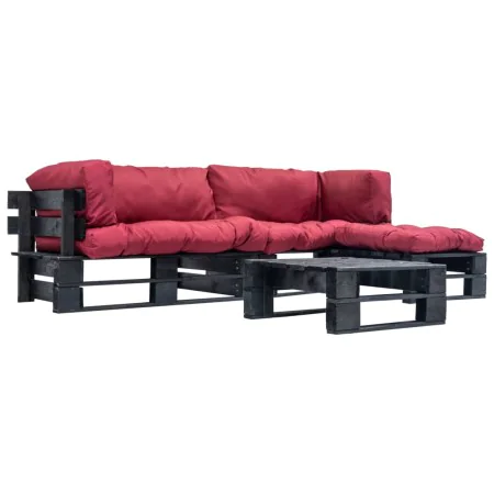 Garden pallet furniture with red cushions, 4 pieces, wood by vidaXL, Garden sets - Ref: Foro24-277427, Price: 302,48 €, Disco...